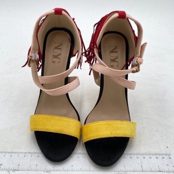 Women's Fringe Heels Ankle Strap Faux Suede Chunky Heel Shoes - Picture 3 of 6